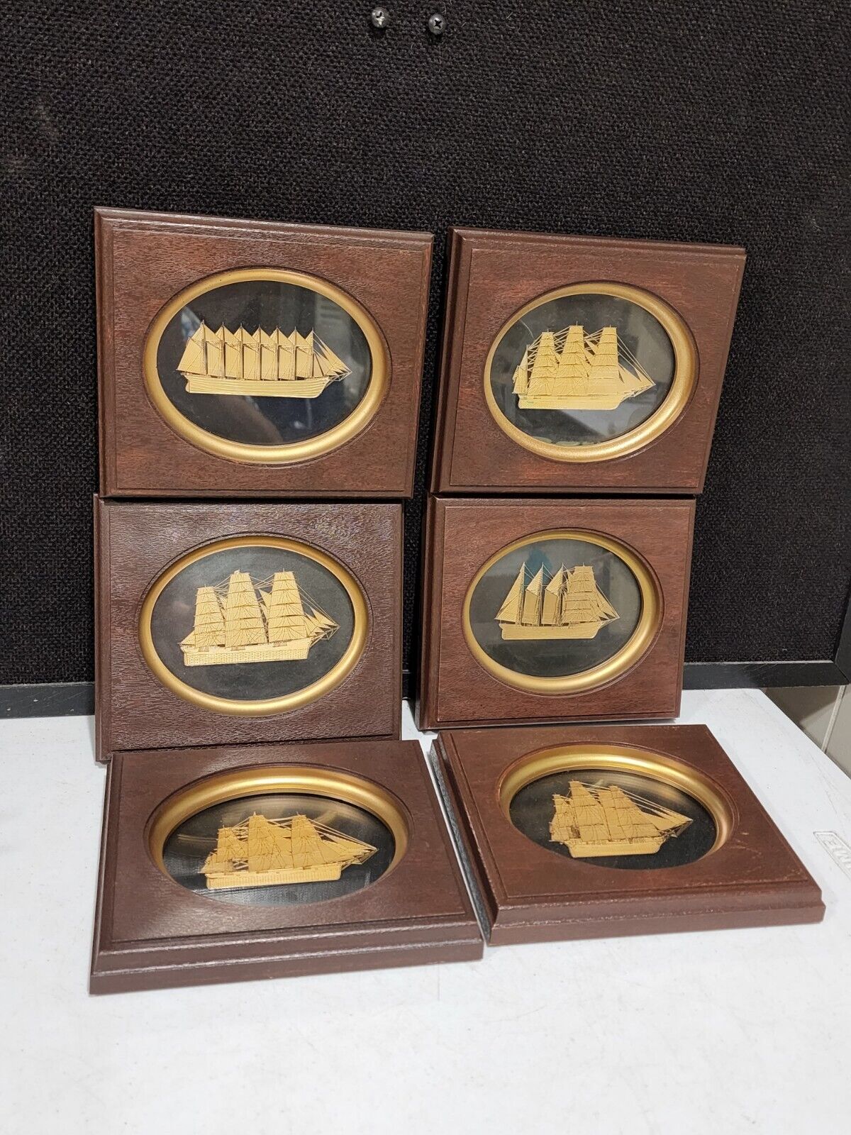 SET OF 6-Franklin Mint The Golden Age of American Sail Boat Ship Framed Nautical