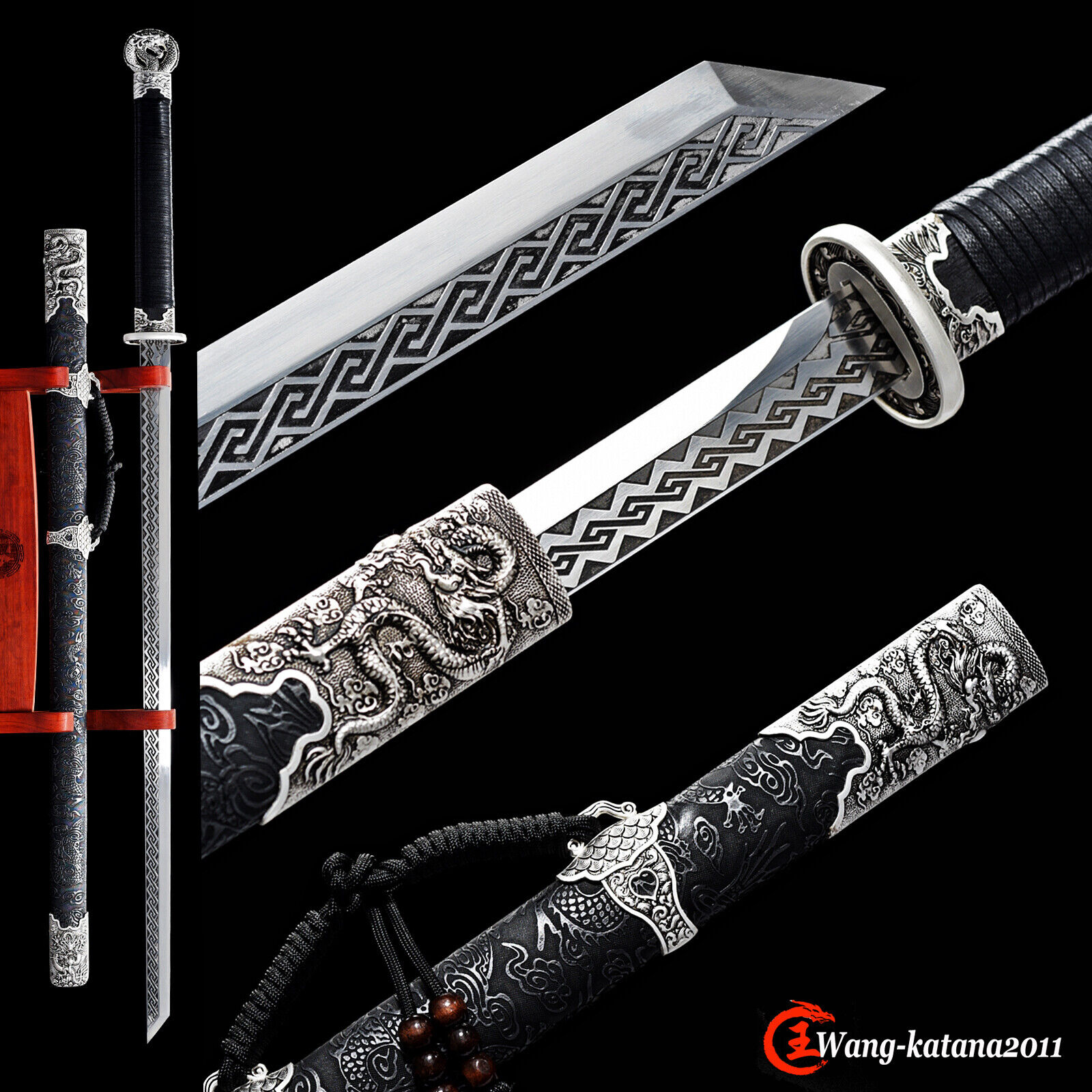40\'\' Silver Dragon Ninja Sword 9260 Spring Steel Japanese Straight Sharp Ninjato