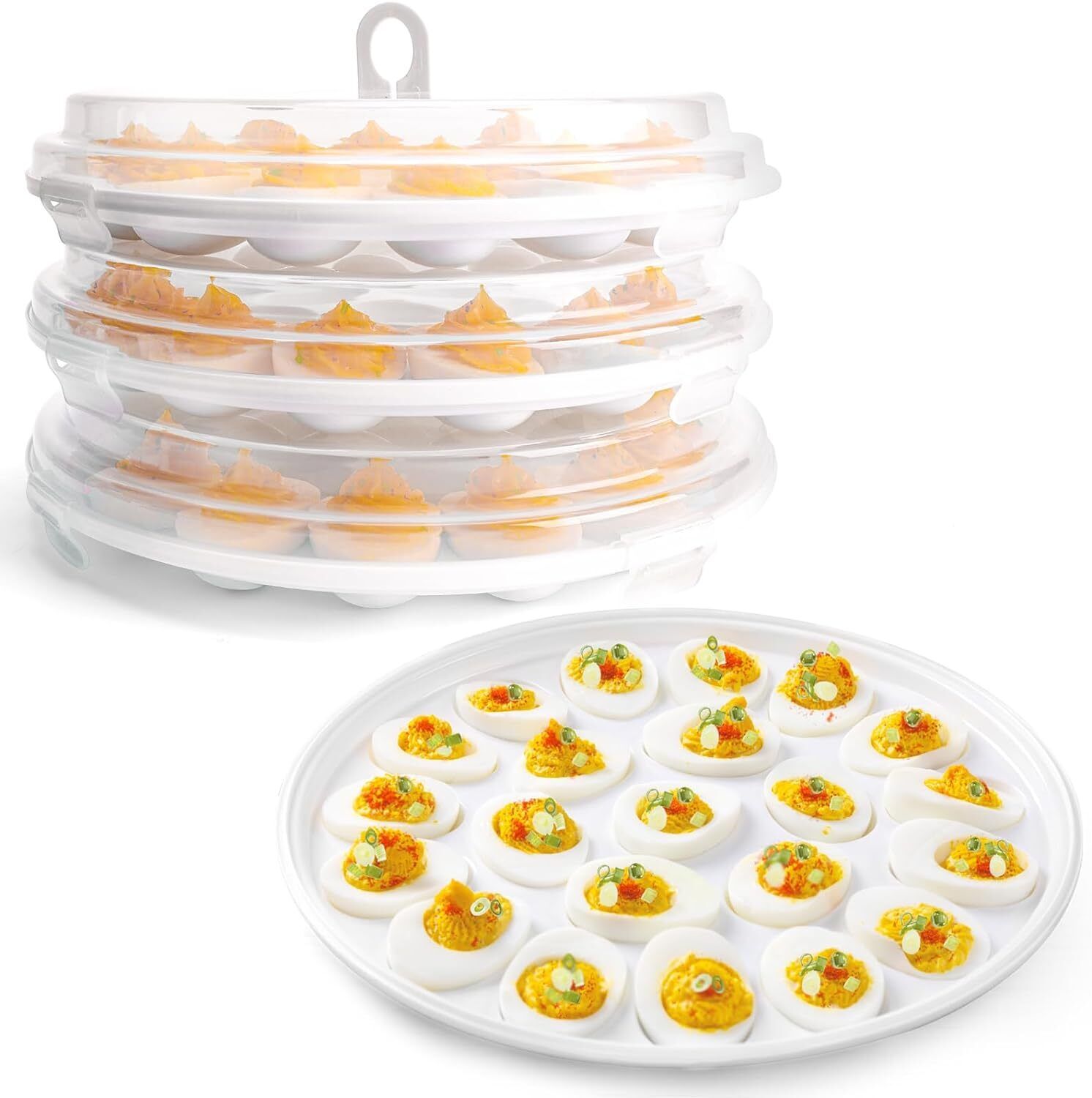 3 PCS Deviled Egg Platter  Deviled Egg Carrier With Lid Egg Containers Egg Tray