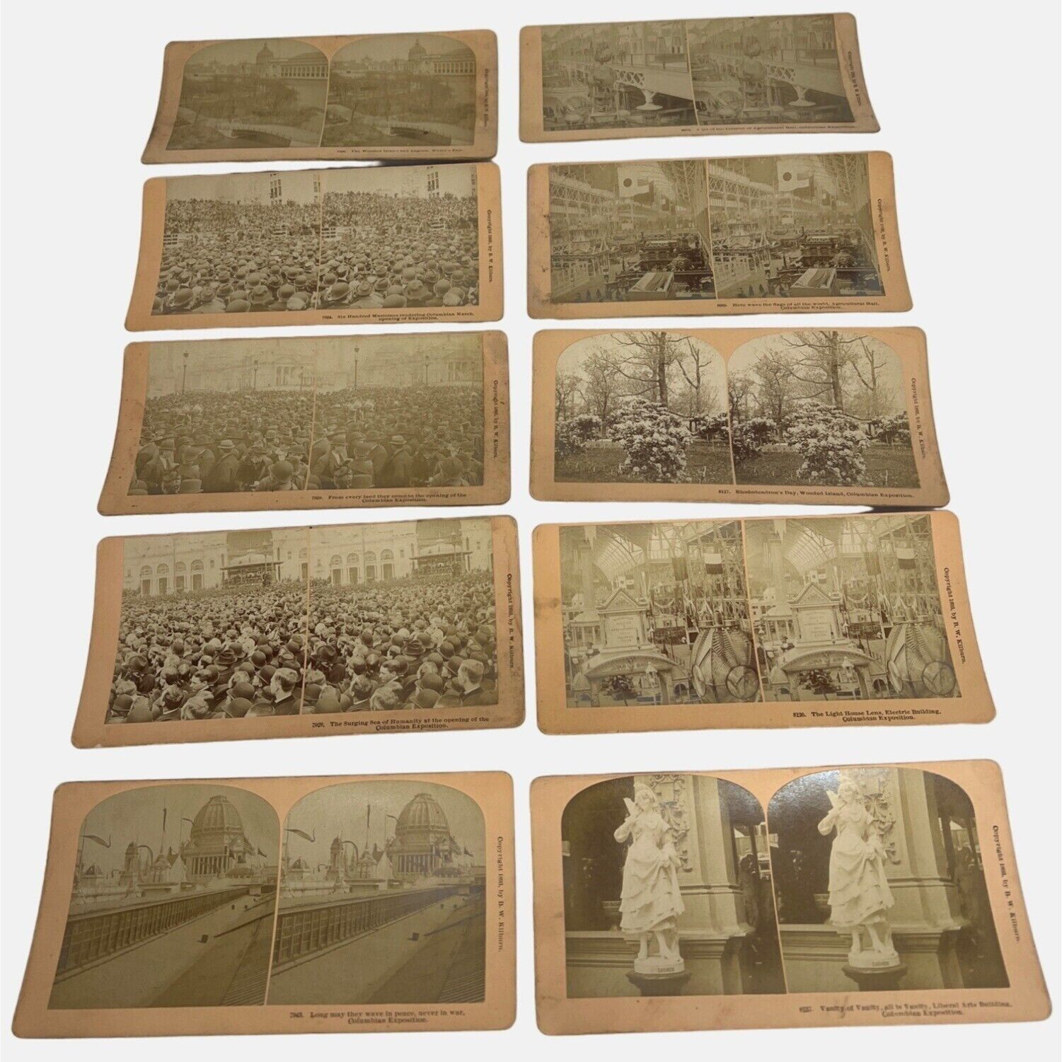 10 Antique 1893 Columbian Exposition Stereoview Cards Chicago BW Kilburn Lot A