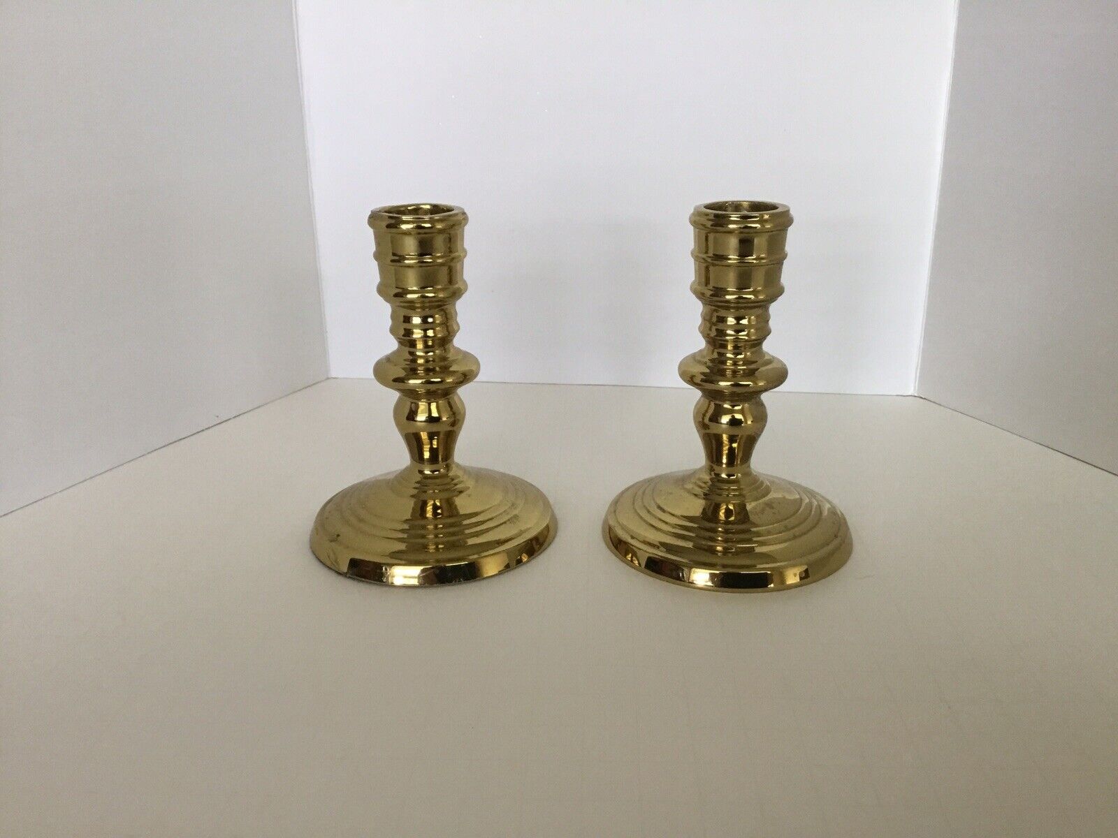 VTG heavy brass candlesticks,look  new, total weight of pair 2lb 3oz