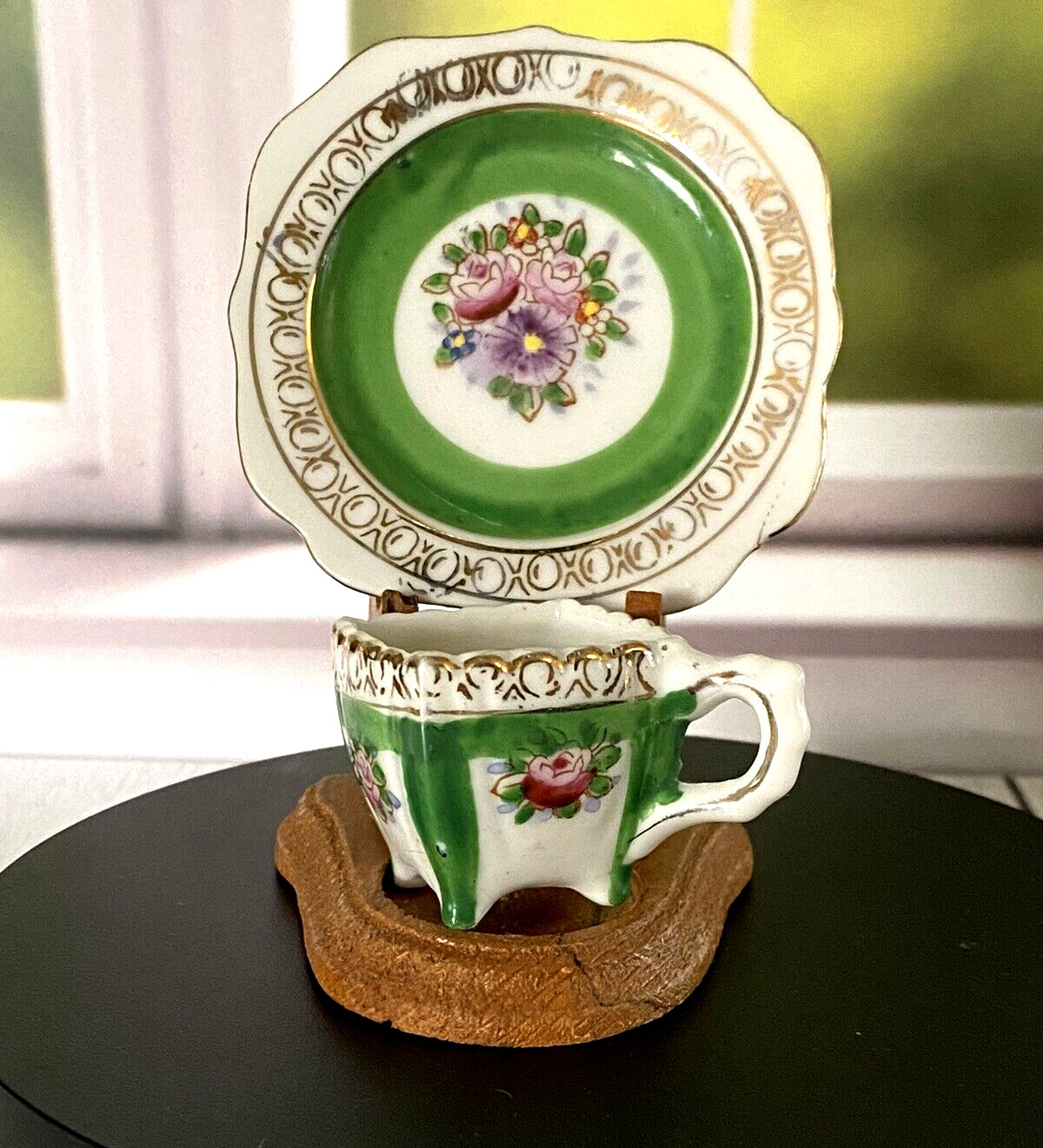 Vintage Minature Square Tea Cup with Plate and Stand | Made in Japan