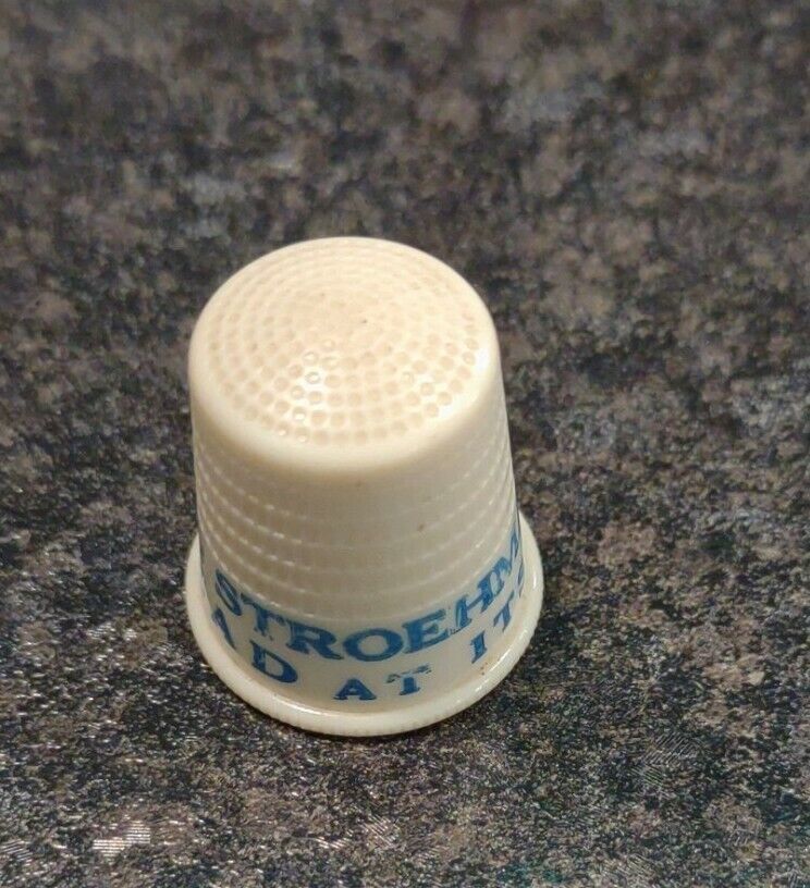 Vtg Stroehmann\'s Bread at it\'s Best Celluloid Advertising Thimble blue lettering