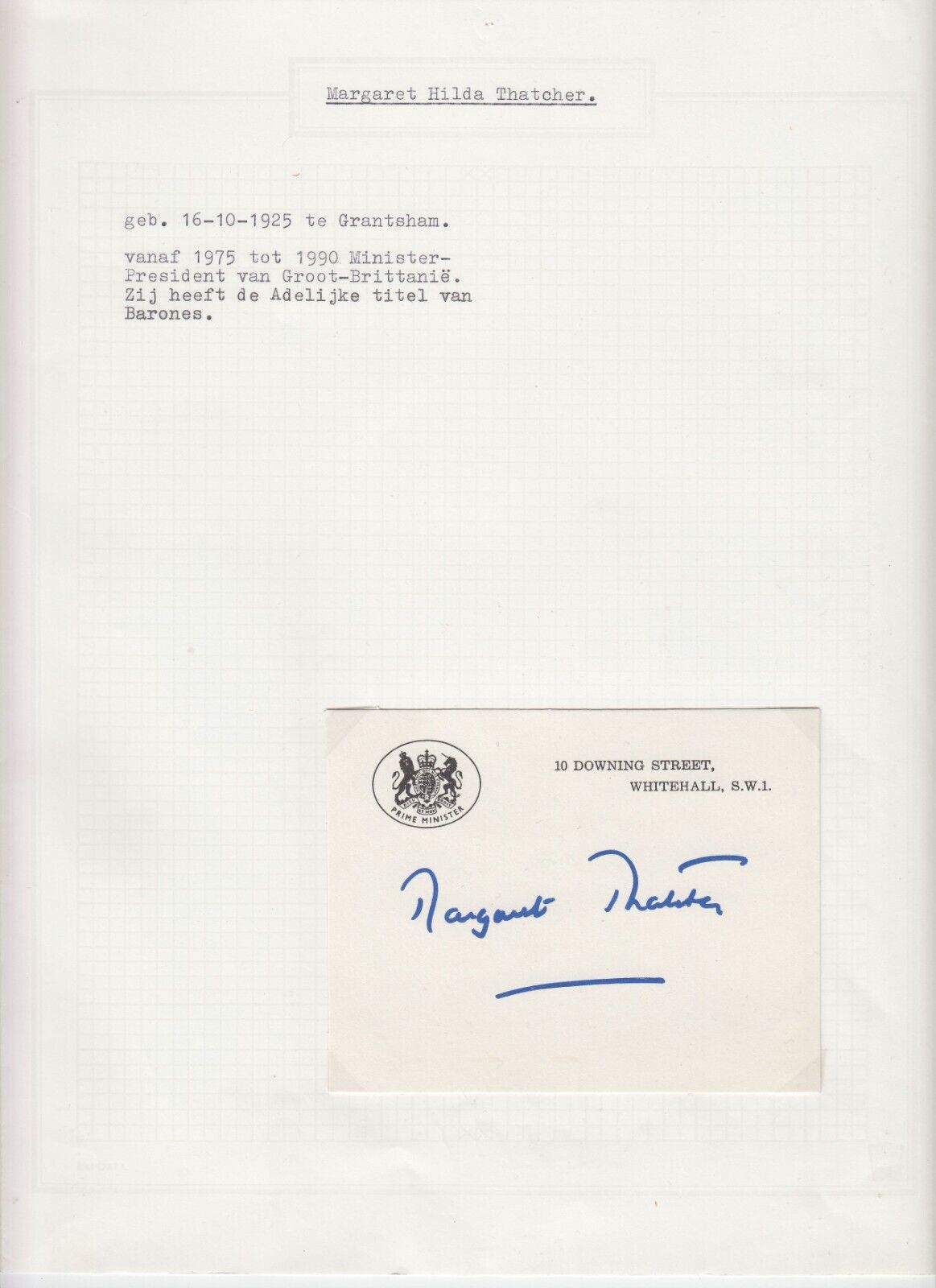 Prime Minister Margaret Thatcher, Original Autograph, United Kingdom (L6443)