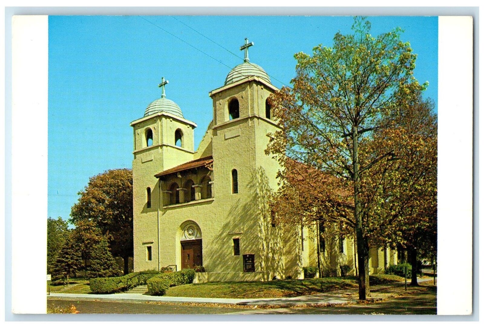 c1950's Saint Pauls Catholic Church Building Entrance Danville Illinois Postcard