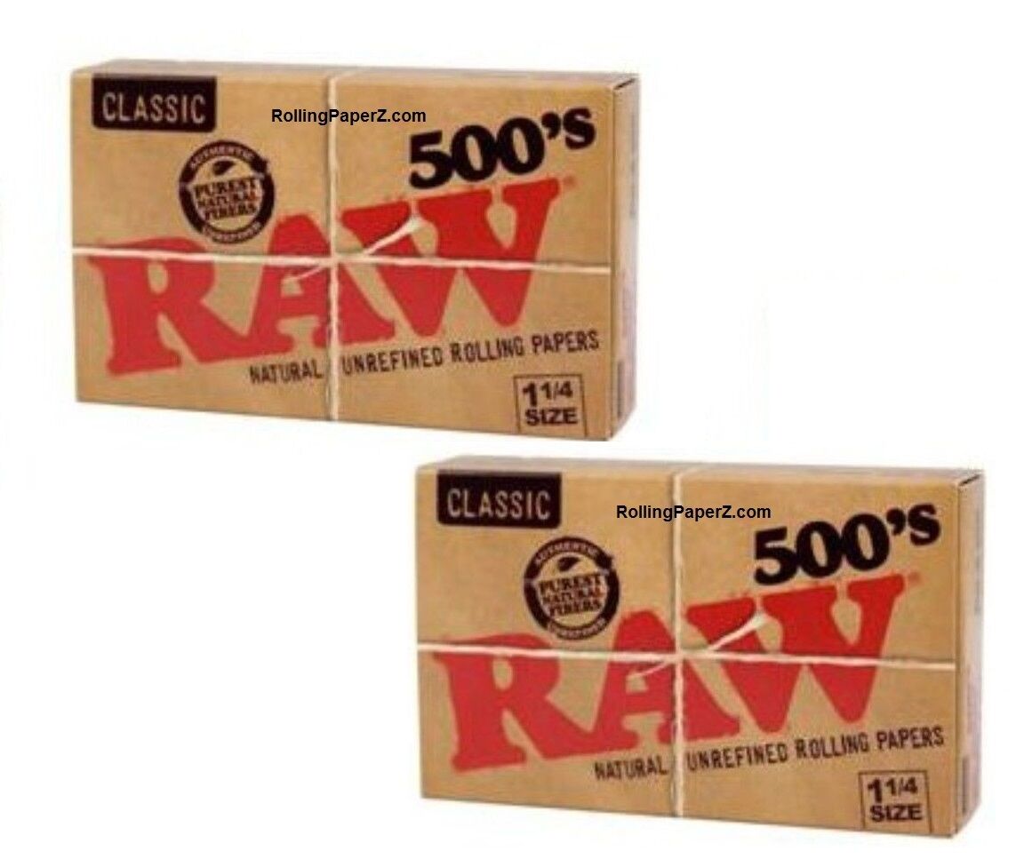 2X RAW 500's 1 1/4 Size Cigarette Rolling Papers - TWO FLAT PACKS=1000 Leaves