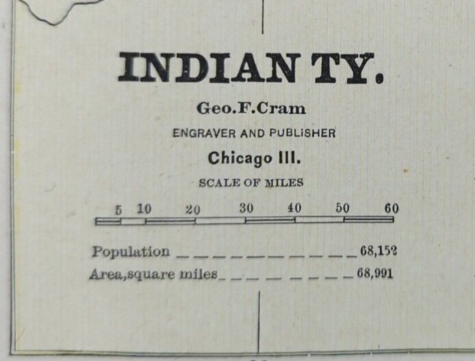 Vintage 1885 INDIAN TERRITORY Map 13\