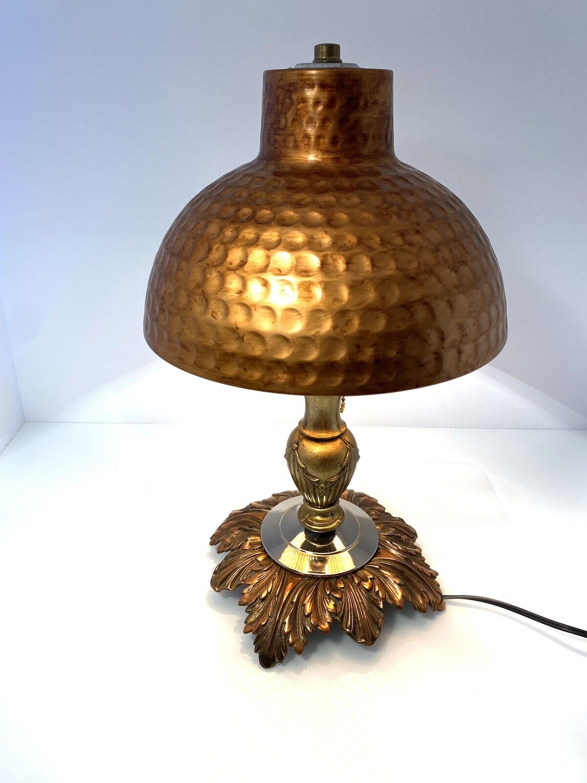 Pittsburgh Lamp, Brass & Glass Company Cast Table Lamp Light Metal Shade Cooper