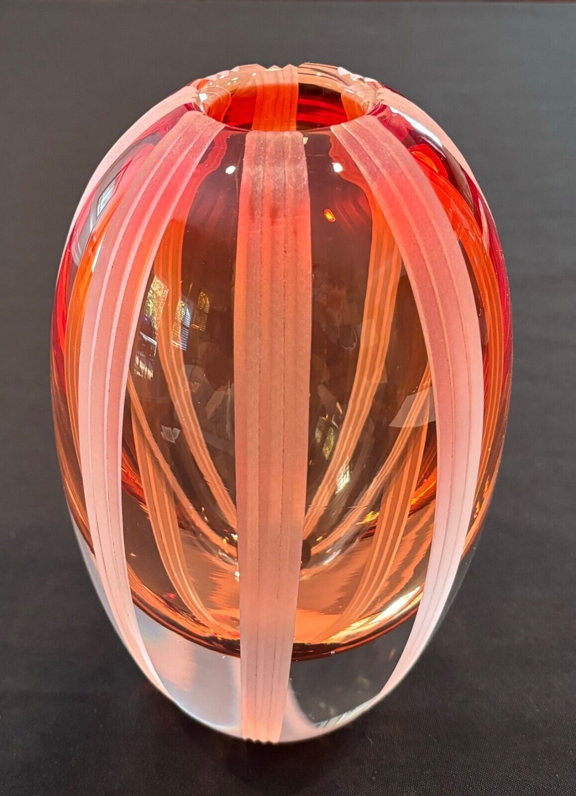 Gorgeous Orange Etched Art Glass WATERFORD Mesa Sunrise Evolution Vase 8 1/2\