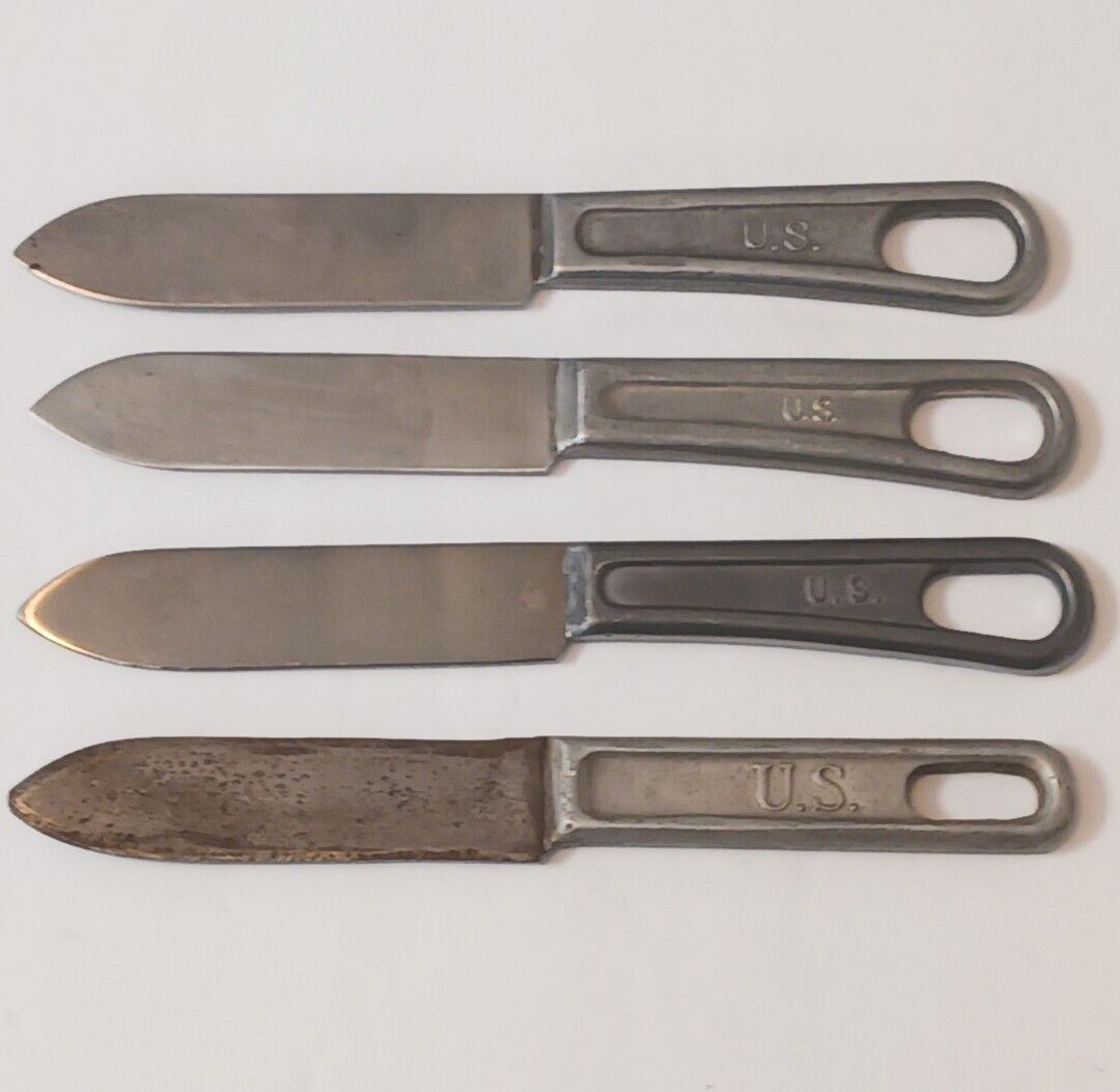 Vintage Set Of 4 US Mess Kit Knives WWI WW2 Korean And Unmarked 