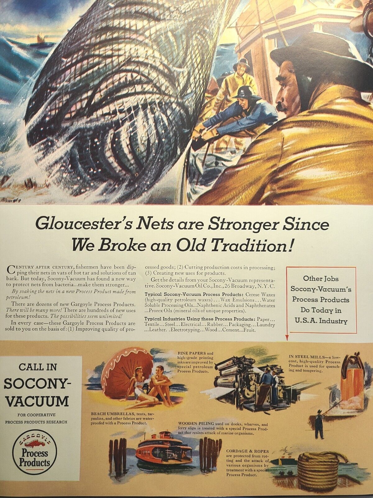 Socony-Vacuum Oil Gargoyle Process Products Fishing Nets Vintage Print Ad 1941