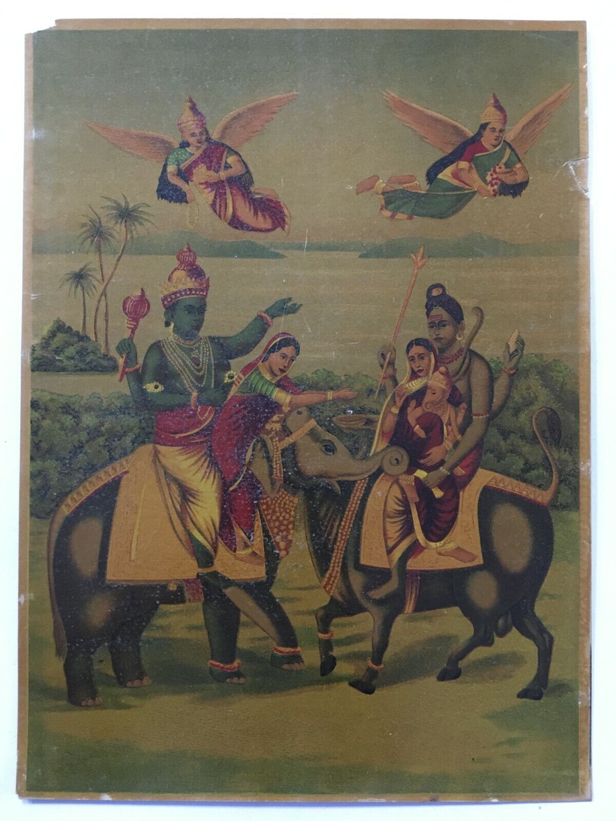 India Vintage 20's Print HARI HARA SHIVA VISHNU UNITY 10in x 13.75in
