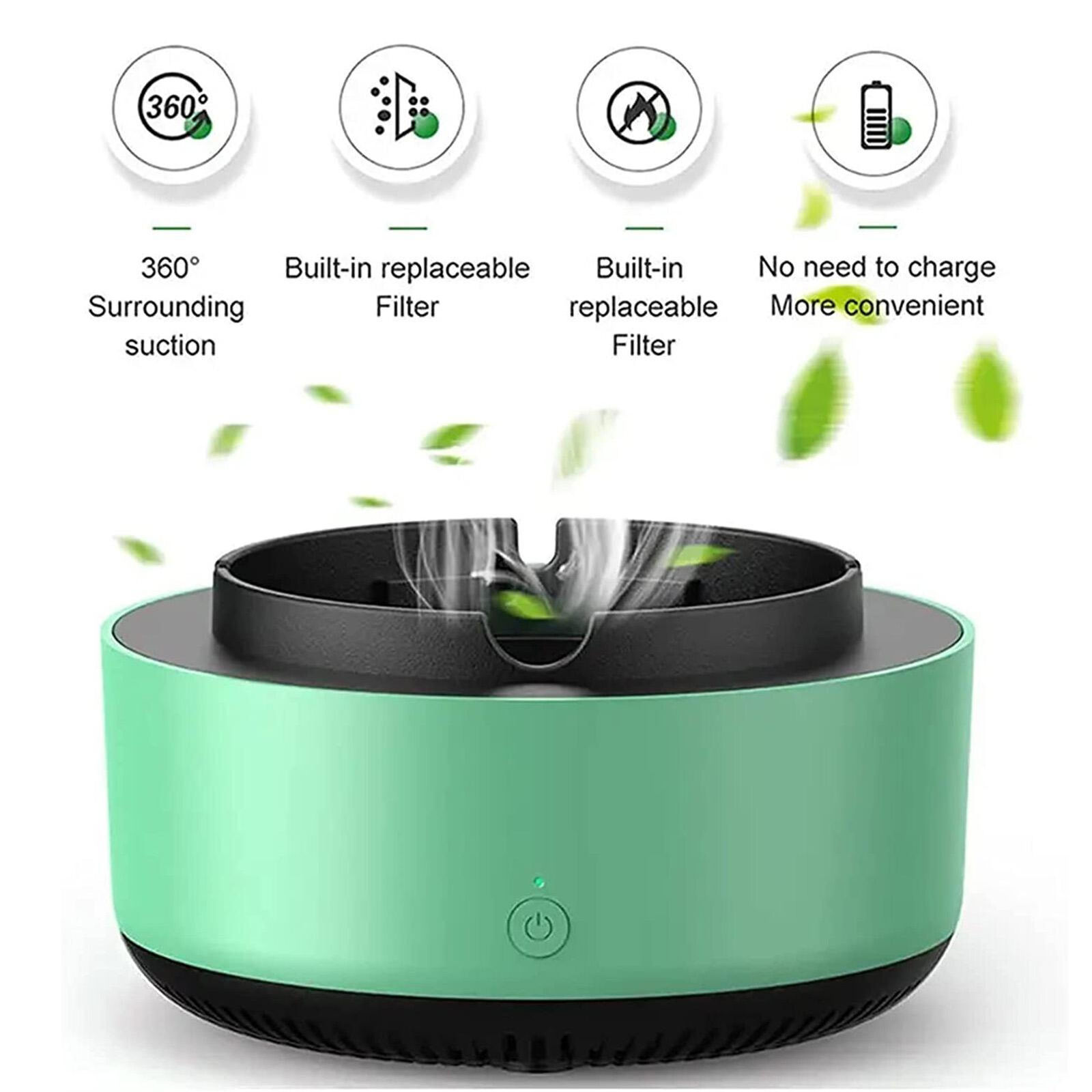 Smart Ashtray Multipurpose Negative Ion Air Purifier for Home Office (Green) 