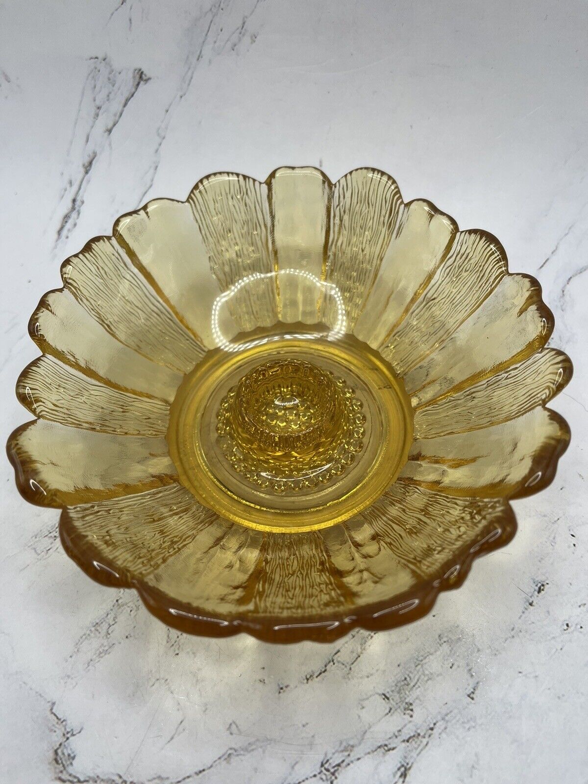 Vintage Anchor Hocking Sunflower Taper Candle Holder Amber Glass