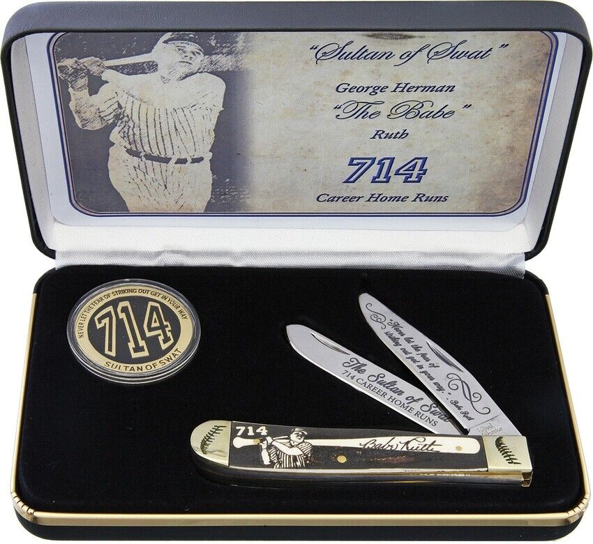 Frost Cutlery Babe Ruth Coin Pocket Knife Stainless Steel Blades Bone Handle