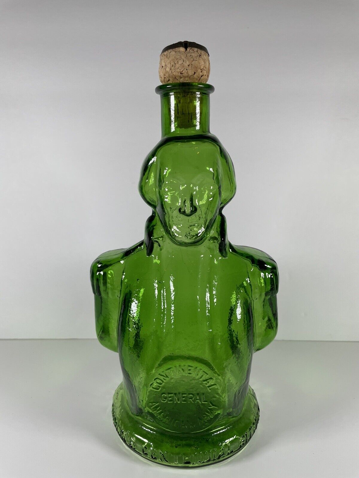 Collectible Vintage WHEATON Green Glass George Washington Bottle