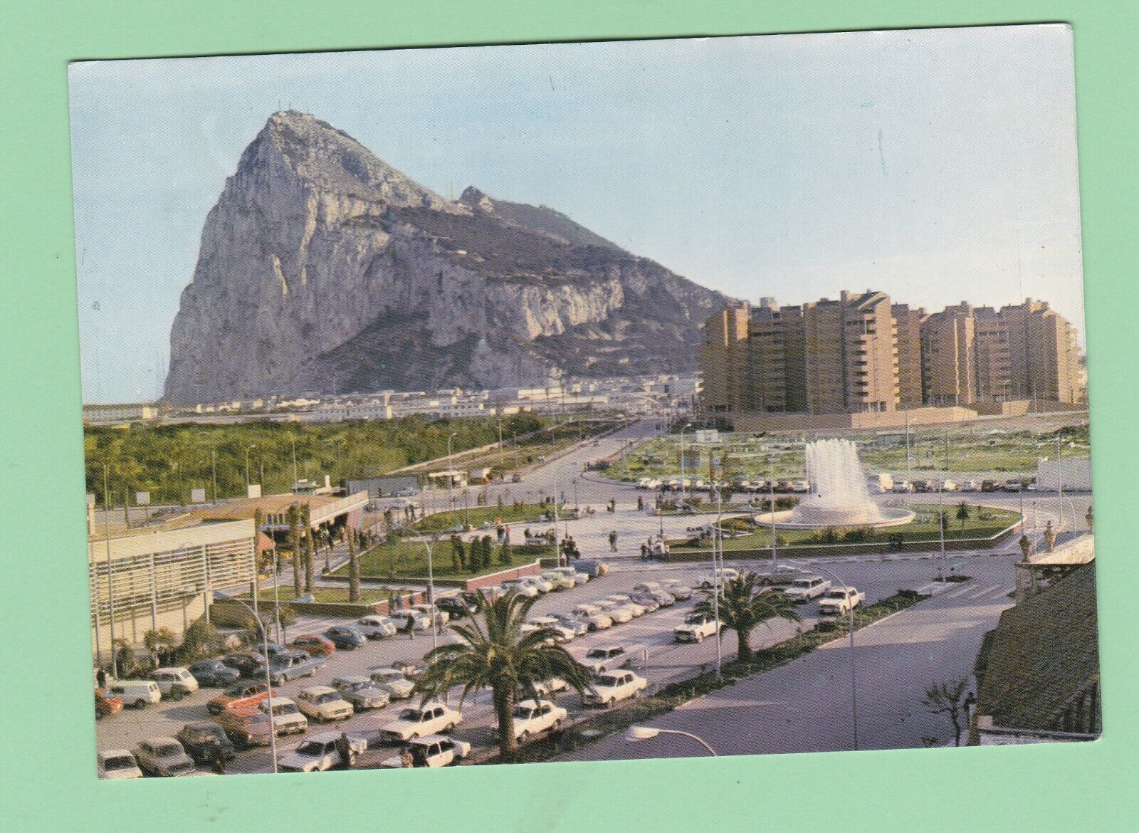Vintage Postcard Plaza del Generalisimo Gibraltar in Background Spain