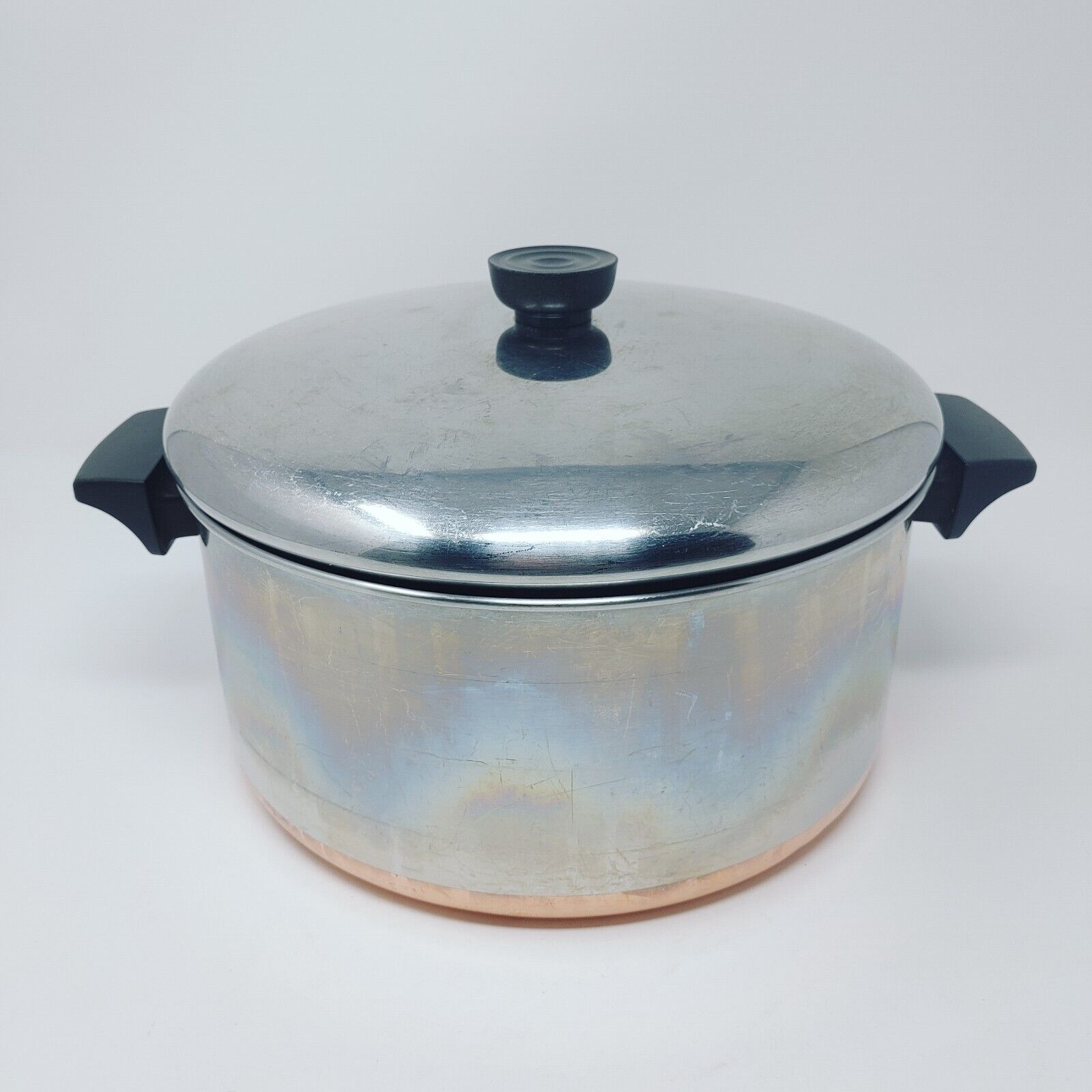 Vintage 1801 Revere Ware 6 qt Copper Bottom Wide Stock Pot w/ Lid Clinton ILL