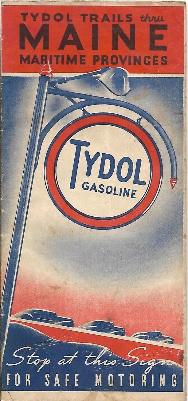 Vintage 1938 TYDOL VEEDOL OIL Road Map MAINE Augusta Portland Maritimes Montreal