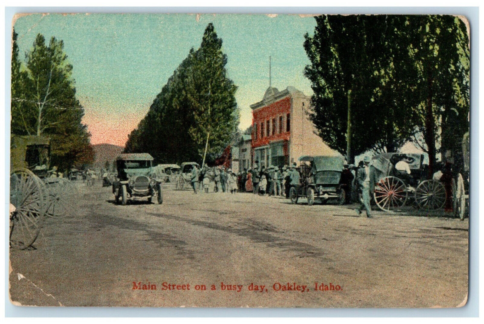 1911 Main Street on a Busy Day Oakley Idaho ID Antique Posted Postcard