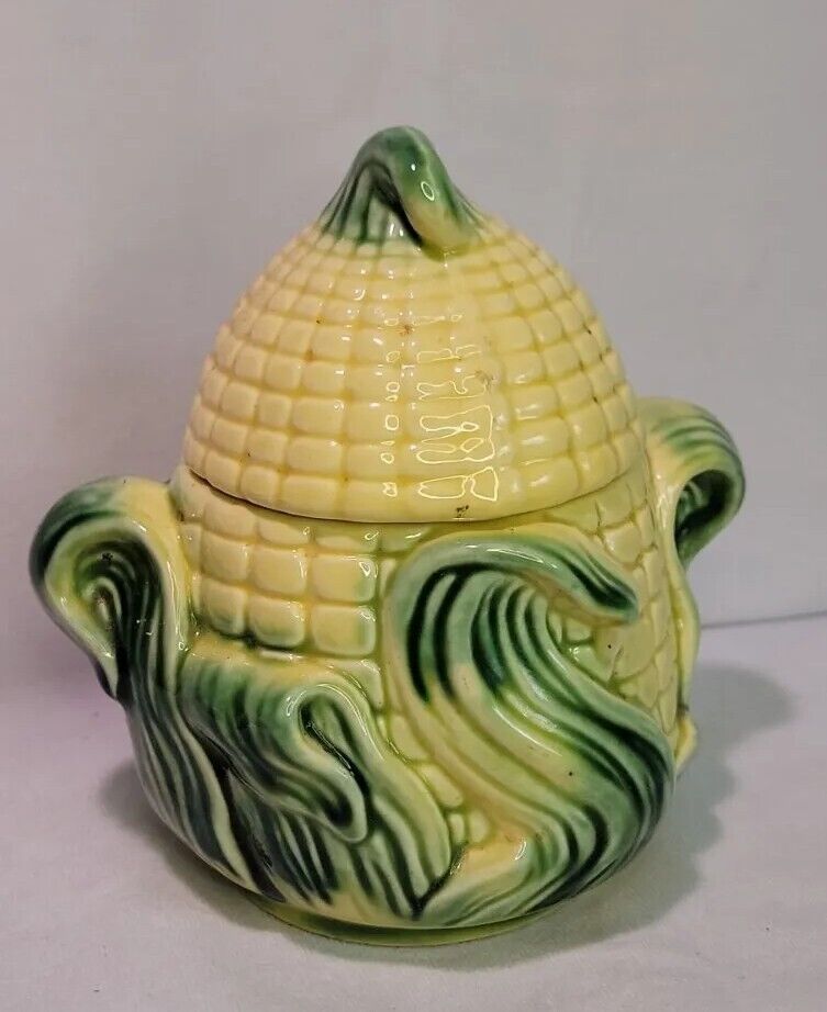 Vintage Stanfordware Porcelain Sugar Bowl 507 Yellow Green Detailed Handles 5\