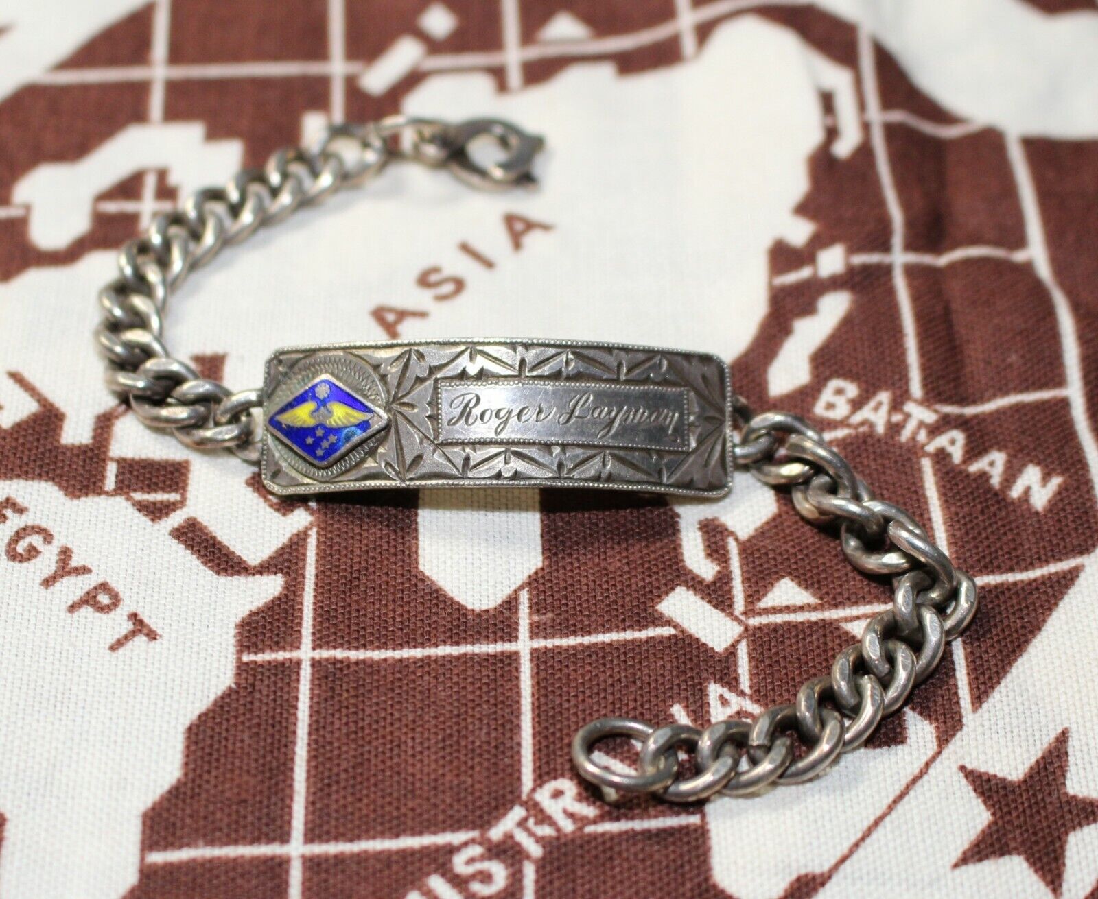 Vtg Post WWII US Far East Air Force Forces Silver Engraved Theater Made Bracelet