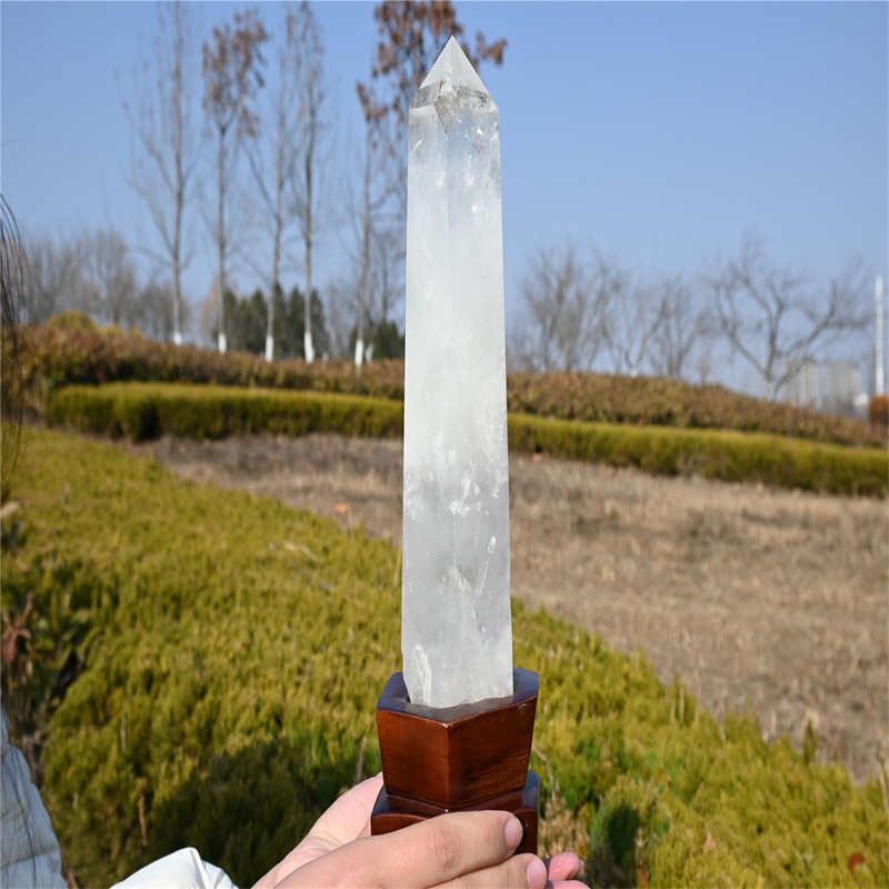 1020g Natural Clear Quartz Obelisk white Cystal Point Wand Tower healing+Stand