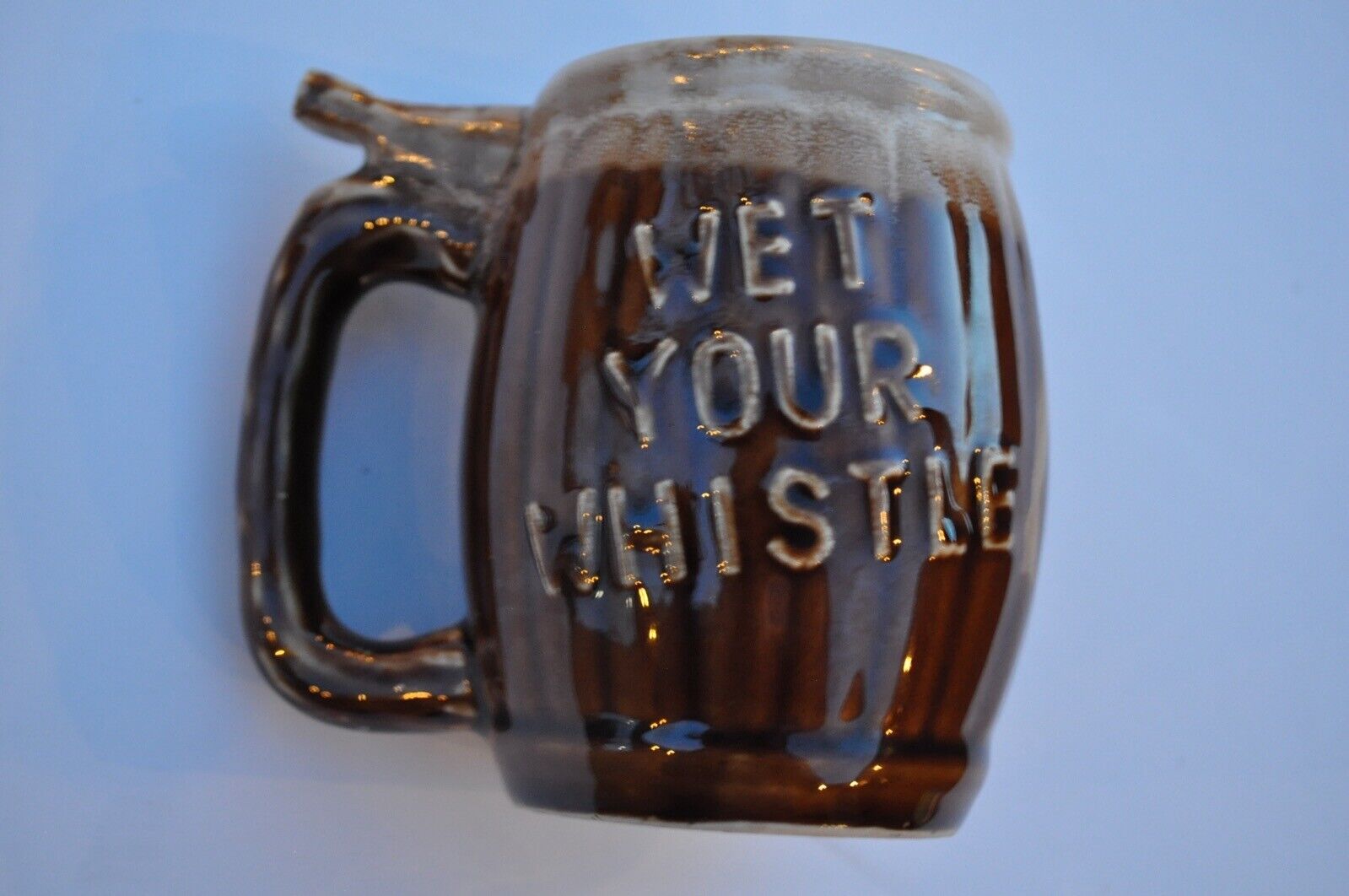 Vintage Beer Mug Wet your Whistle Beer Mug Brown Ceramic