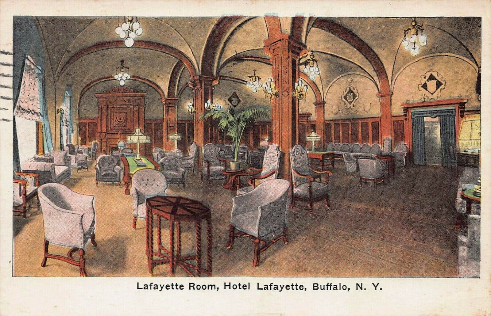Lafayette Room, Hotel Lafayette, Buffalo, New York, Early Postcard, Used in 1924