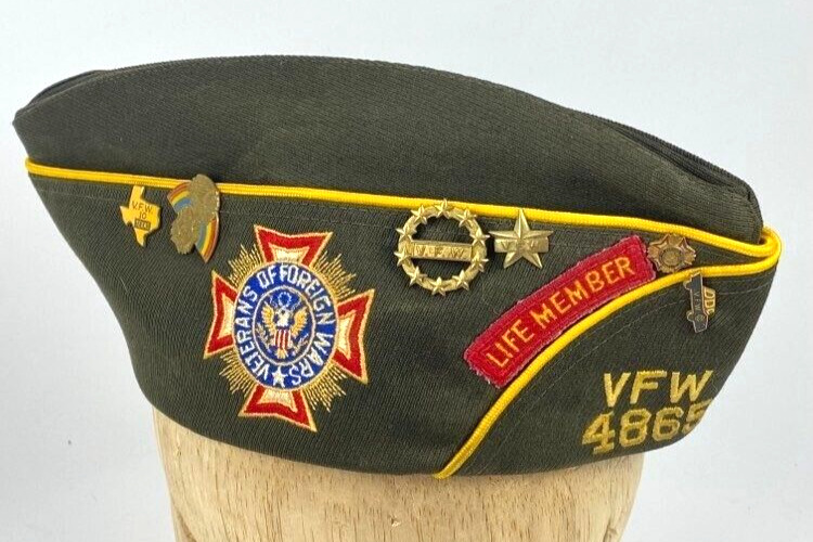 Garrison Cap VFW Veterans of Foreign Wars Hat w/ 10 Medals Oklahoma Vintage
