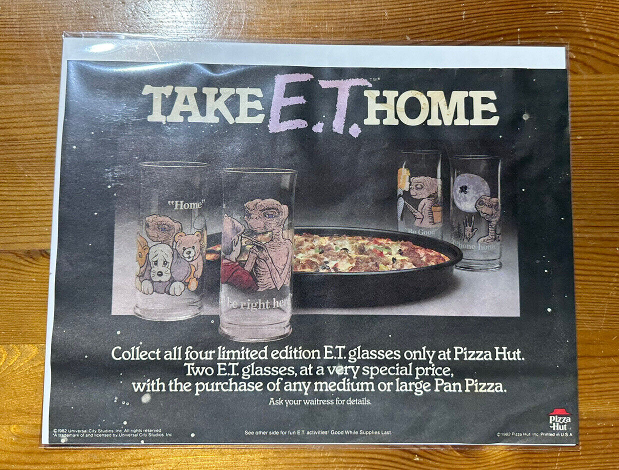 1982 Pizza Hut E. T. Promo Place Mat,  Ad Is For Glasses, *Not Included (AD1)