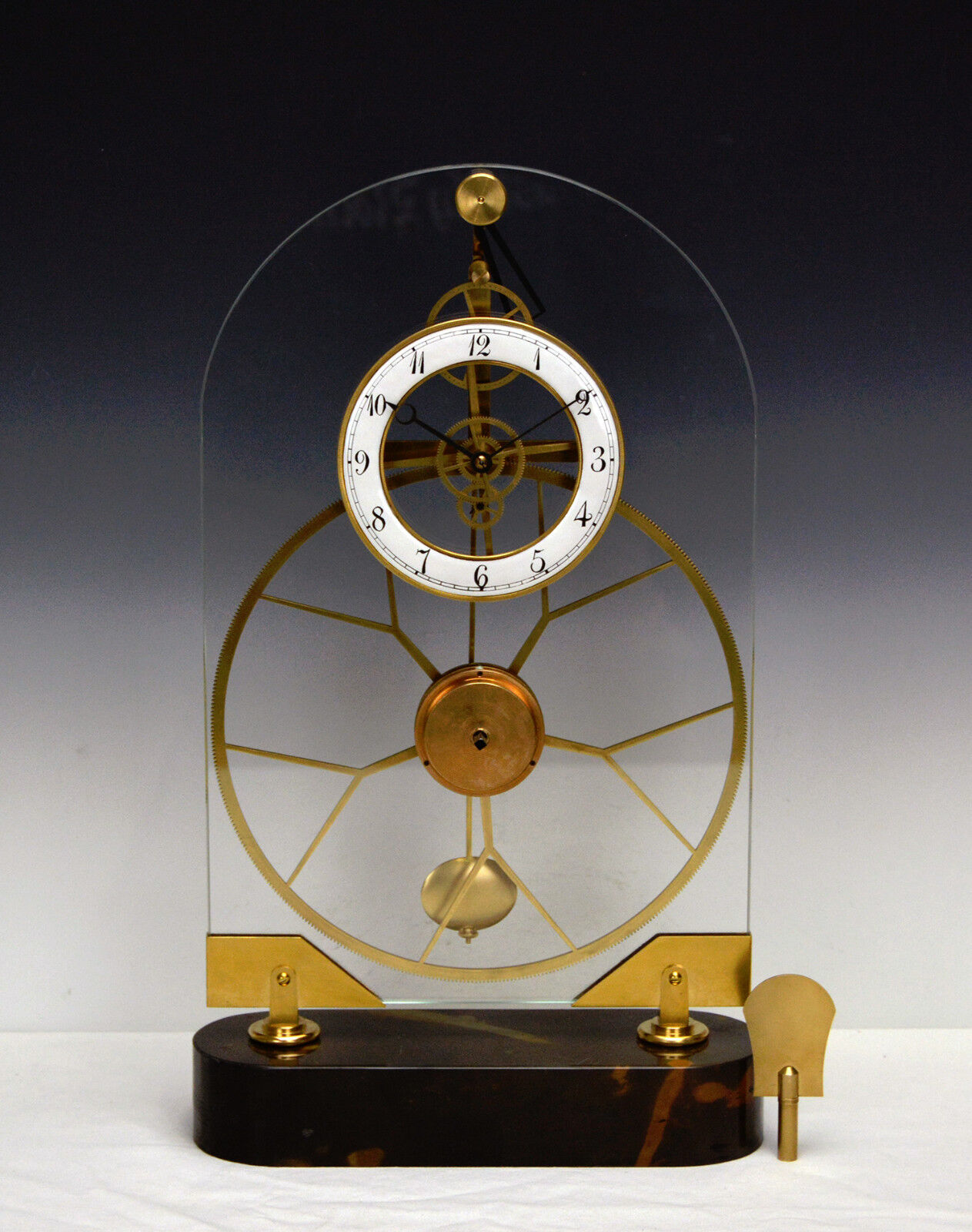 French Style Thin Glass Plated Pinwheel Escapement Great Wheel Skeleton Clock