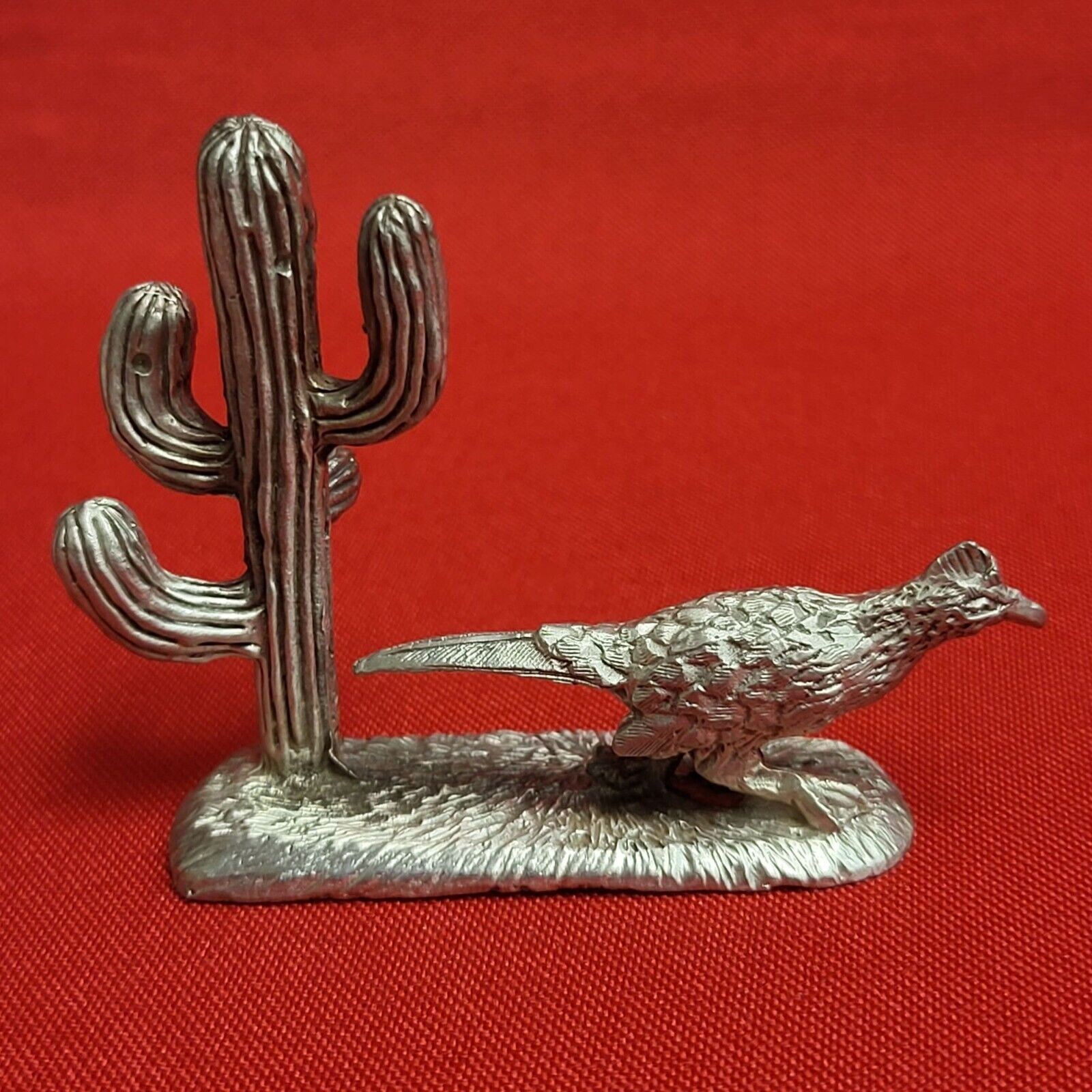 VTG Spoontiques Pewter Miniature Road Runner and Cactus