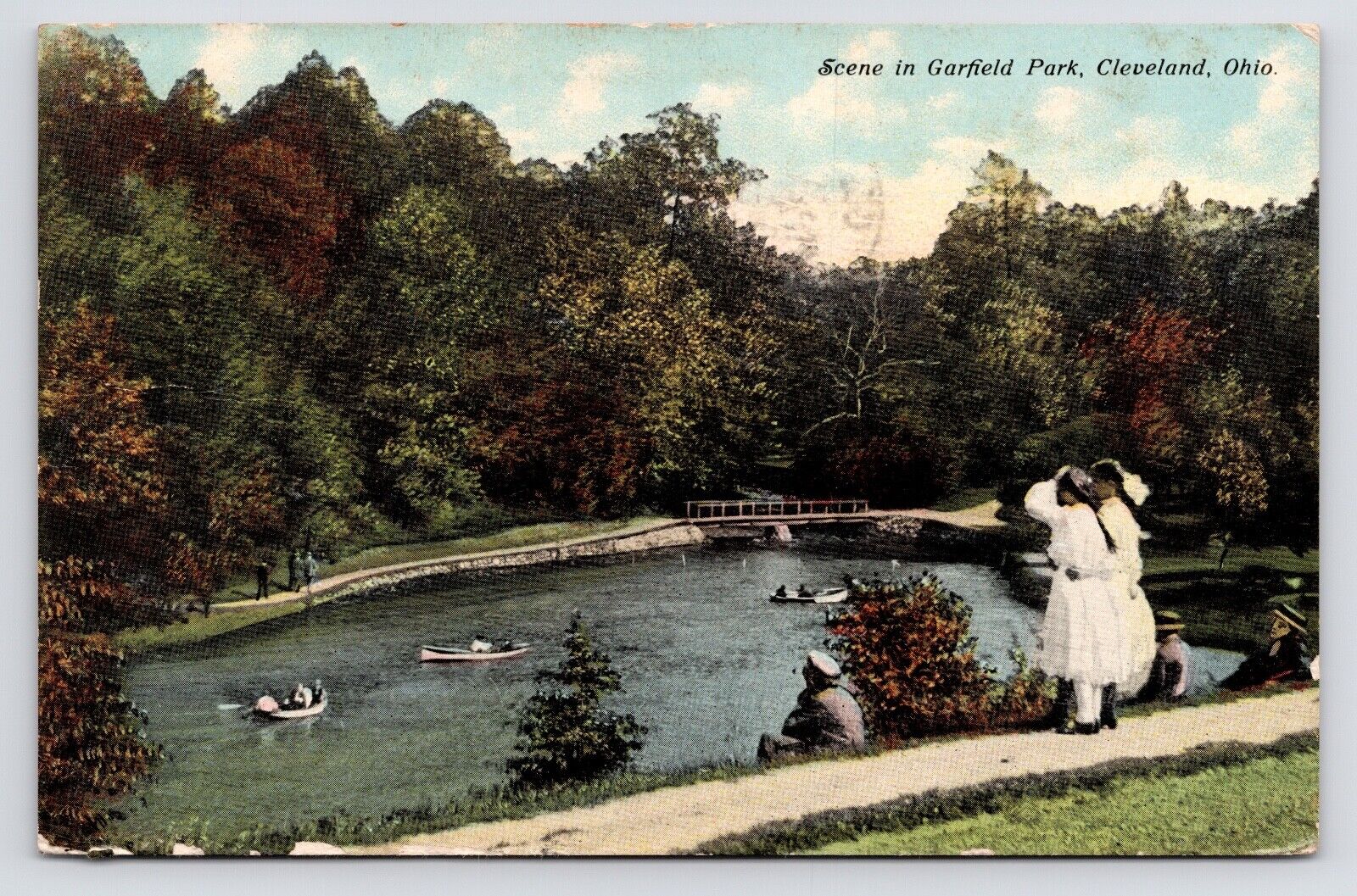 c1907-1913~Cleveland Ohio OH~Garfield Heights Park~Victorian Pond Scene~Postcard