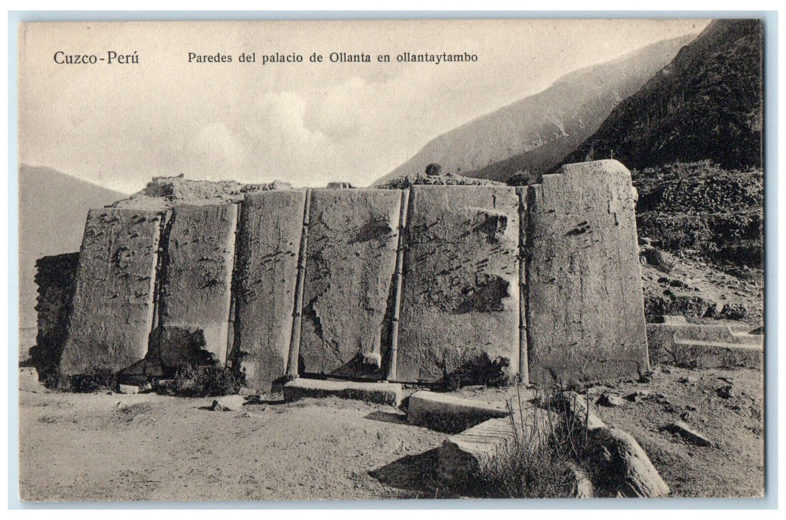 c1910 Walls of the Ollanta Palace in Ollantaytambo Cusco-Peru Antique Postcard