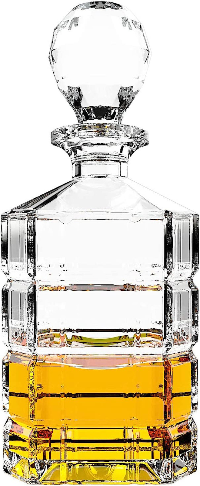 Glass Decanter with Airtight Geometric Stopper - Whiskey Decanter for Wine, Bour