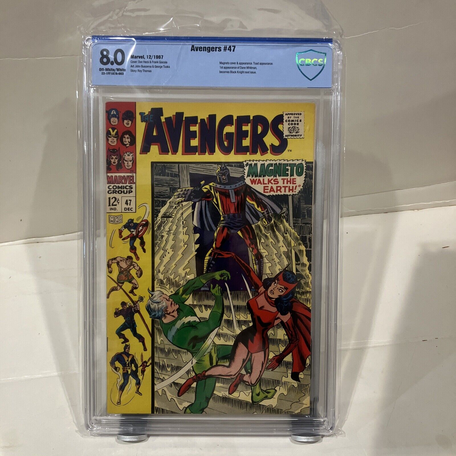 1967 The Avengers #47 / White Pages / 1st Dane Whitman / Magneto Cbcs 8.0