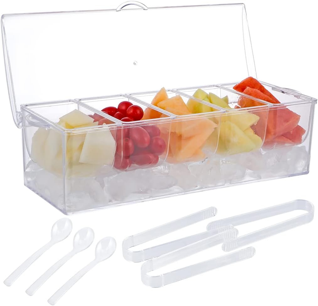 Condiment Server on Ice, Chilled Caddy with 5 Removable Compartments, Chilled Se