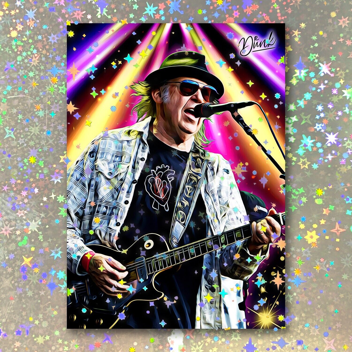 Neil Young Holographic Headliner Sketch Card Limited 1/5 Dr. Dunk Signed