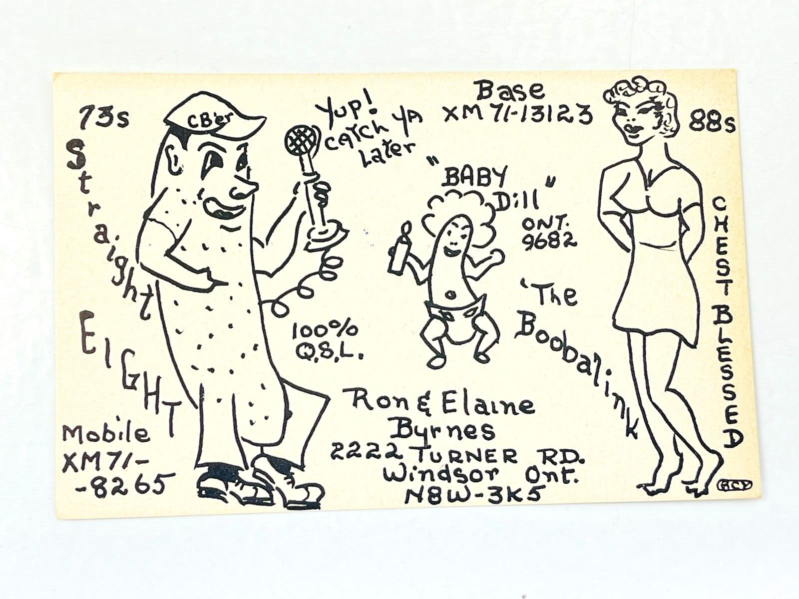 Vintage QSL Card Ham CB Amateur Radio Ron & Elaine Byrnes Ontario Canada N8W-3K5