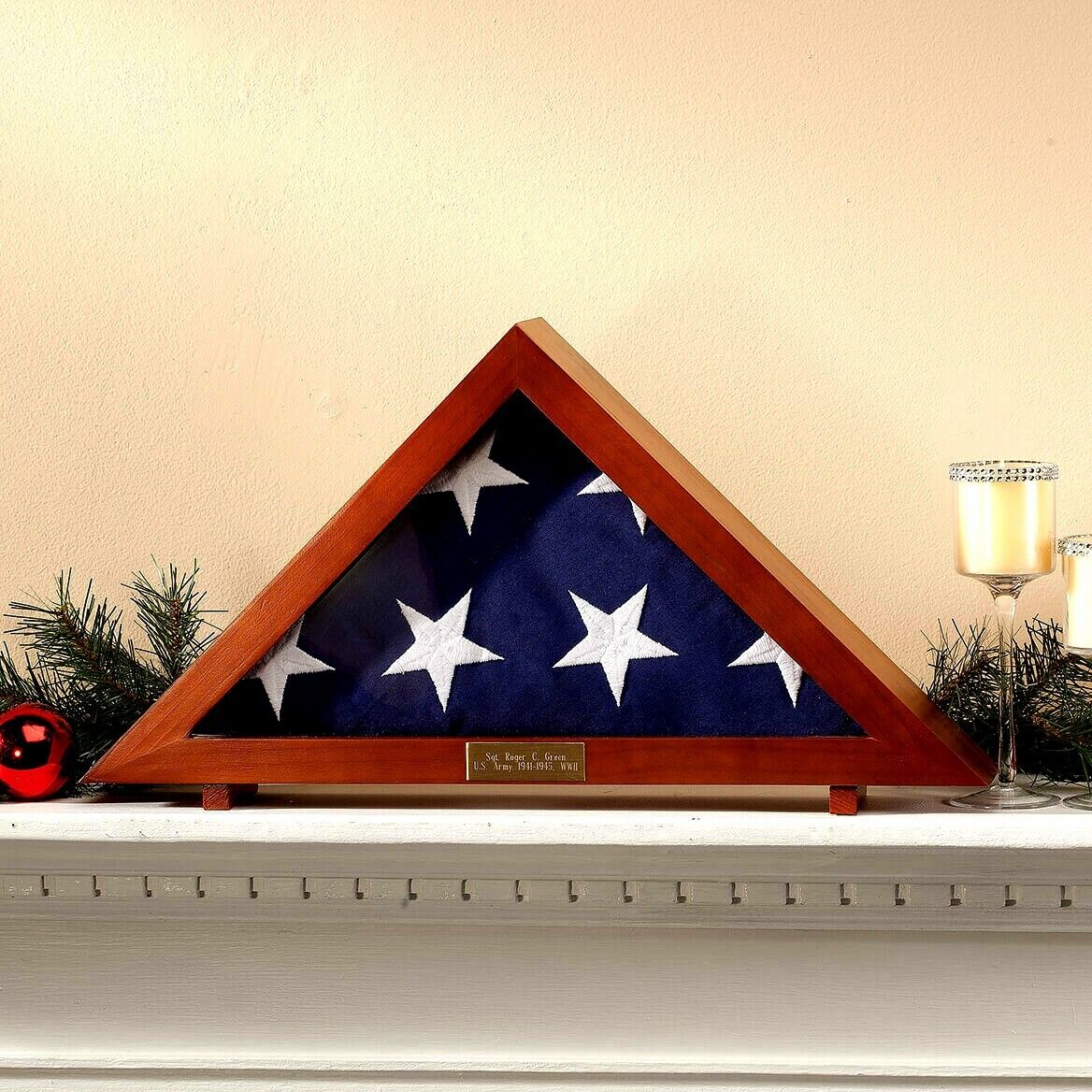 Military Veteran's Memorial Burial Flag Display Case with Personalized Plaque
