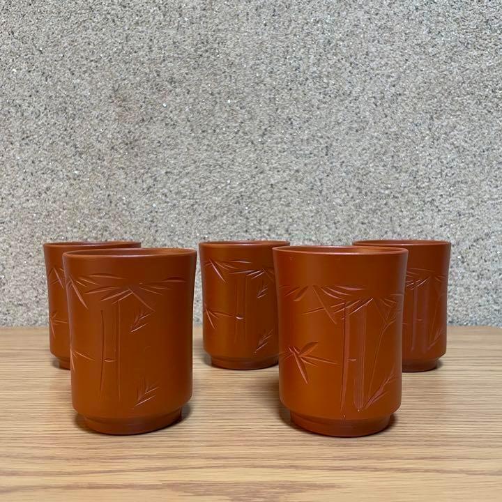 Japanese teacup Tokoname Ware Tea Cup 5 Bamboo Pattern Carving Made In Japan
