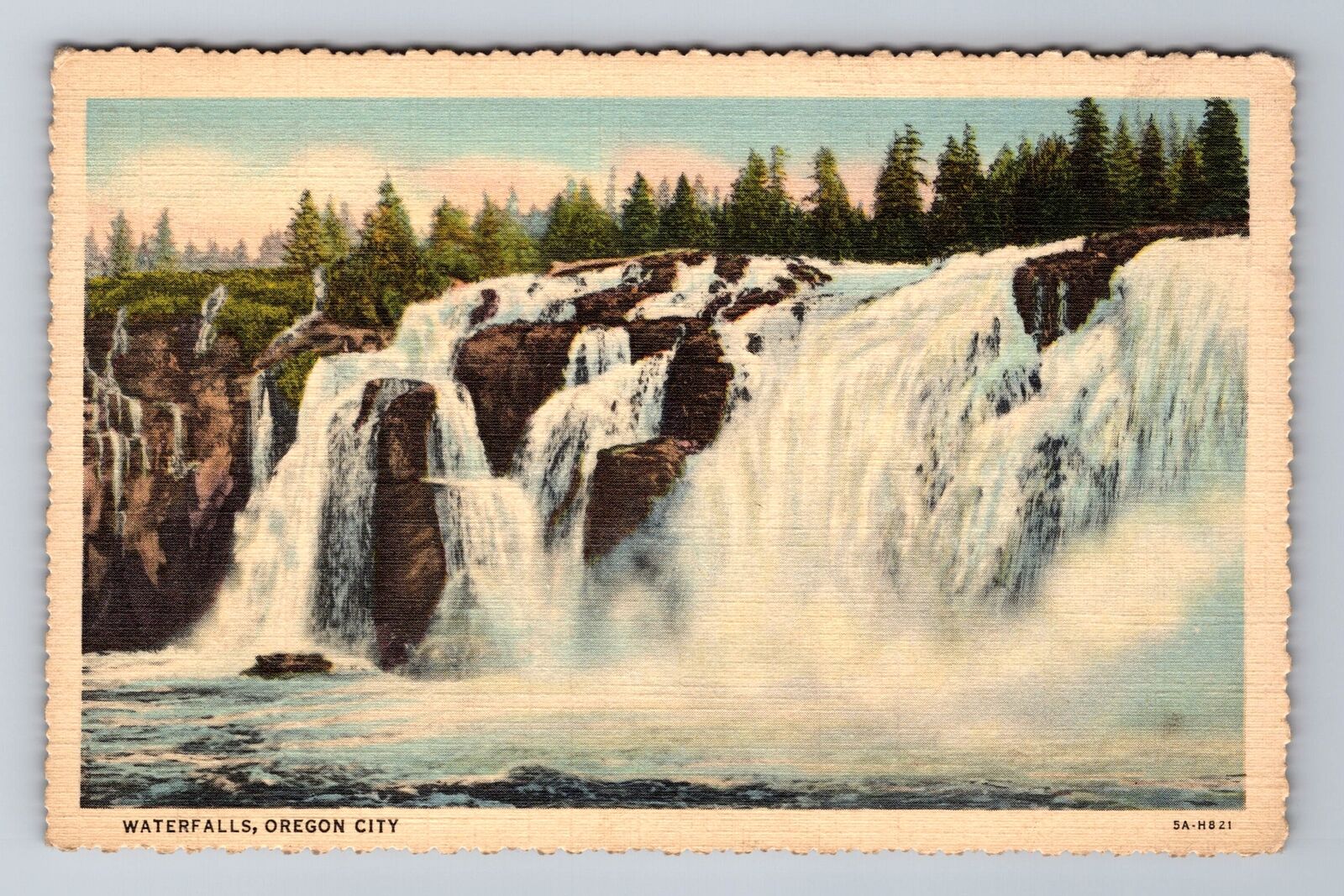 Oregon City OR-Oregon, Waterfalls, Antique Vintage Souvenir Postcard