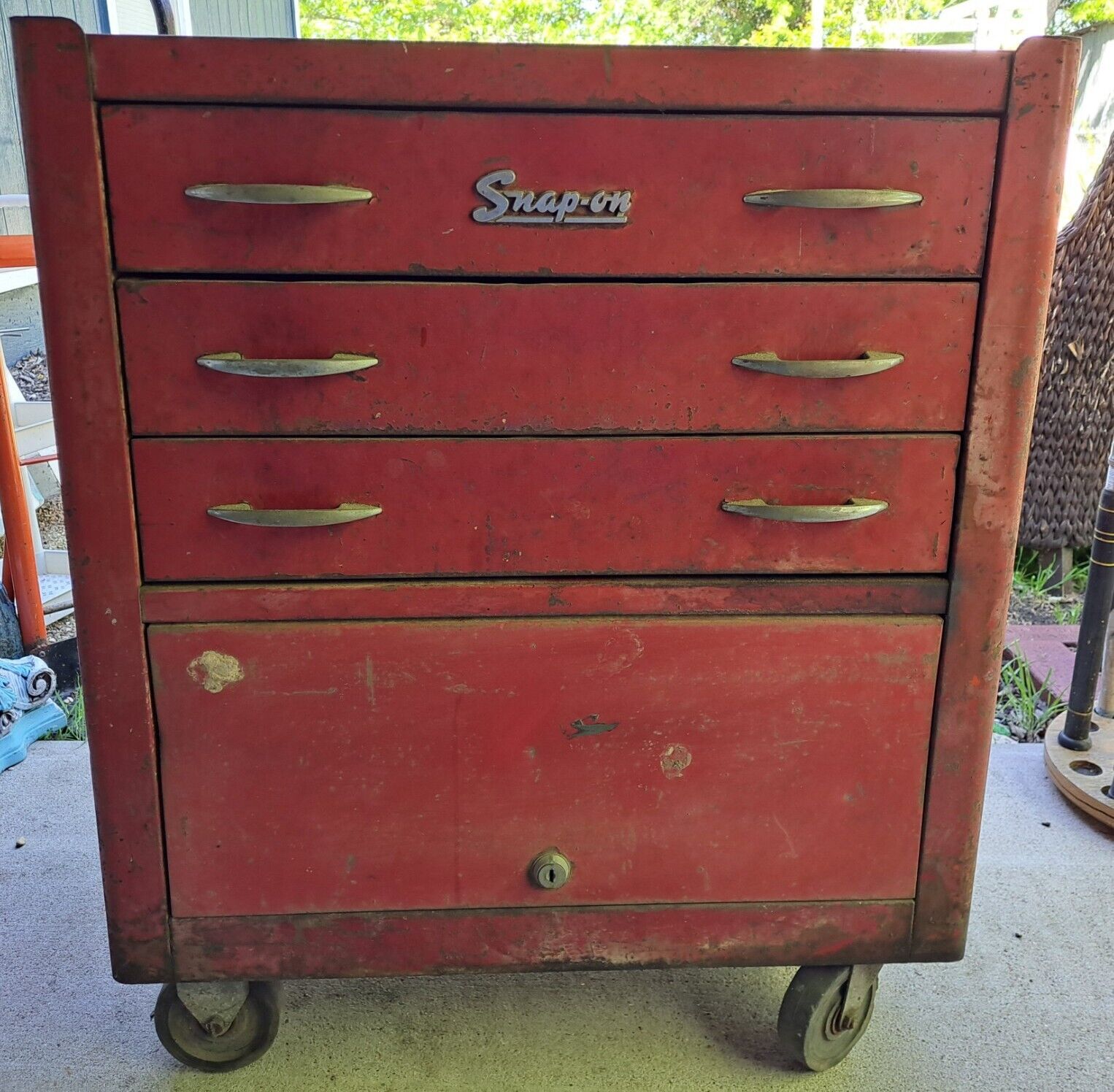 Vintage Snap On Roll Cart 3 Drawer Bottom Chest Tool Box Red 60's