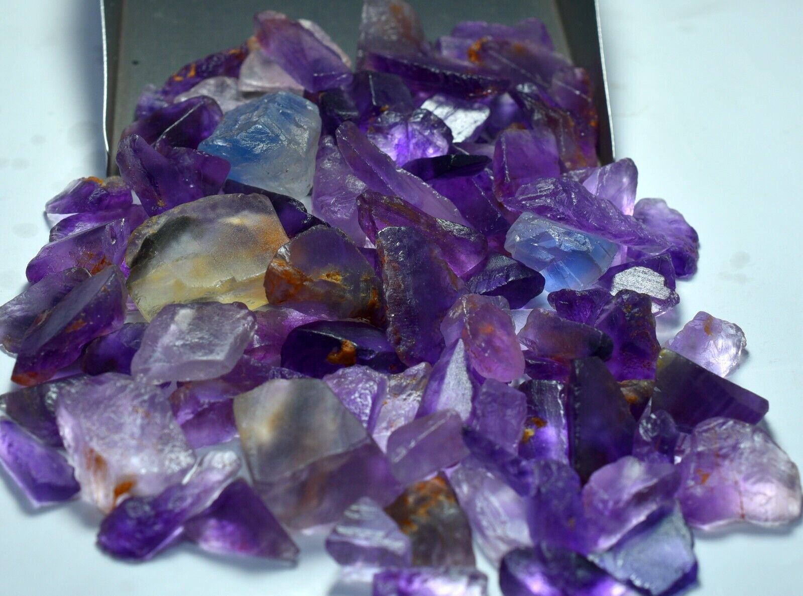 860 GM Transparent Faceted Natural Purple FLUORITE Crystals Lot Pakistan
