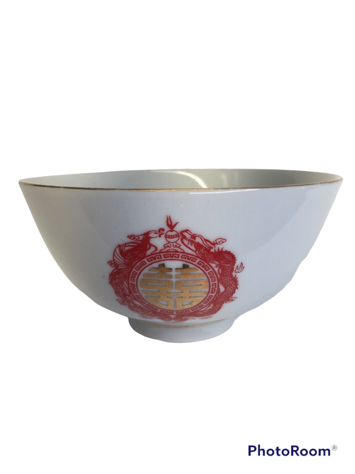Vintage Red Dragon Chinese Porcelain Rice Bowl Made In Taiwan Rep Of China