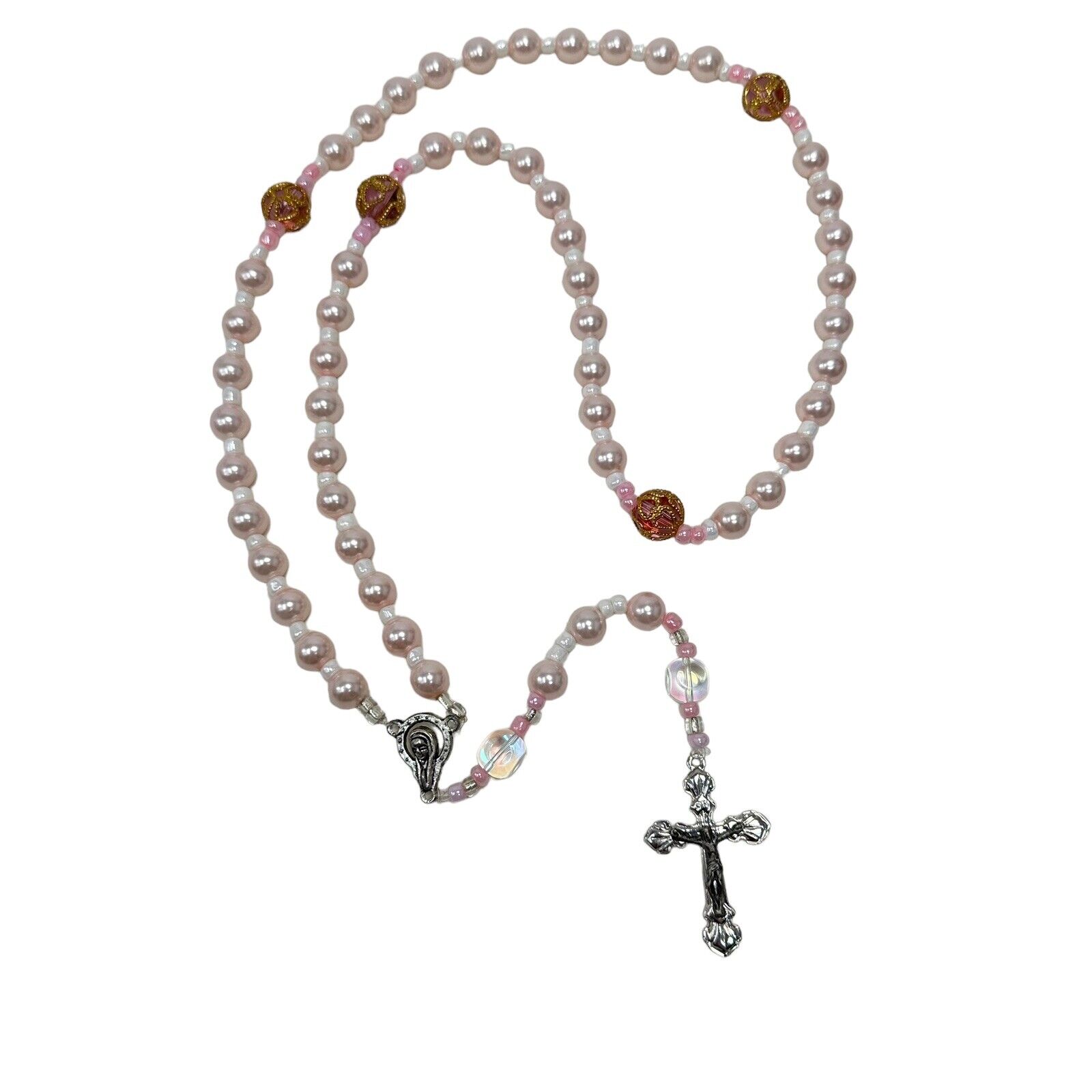 Vintage Pink Beaded Rosary 