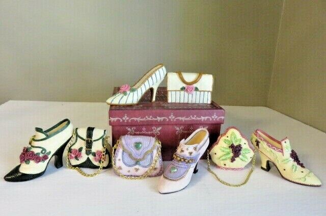 4 Sets Collectible Shoes Coordinating purses resin 3.5 in shoe Collectors gift 