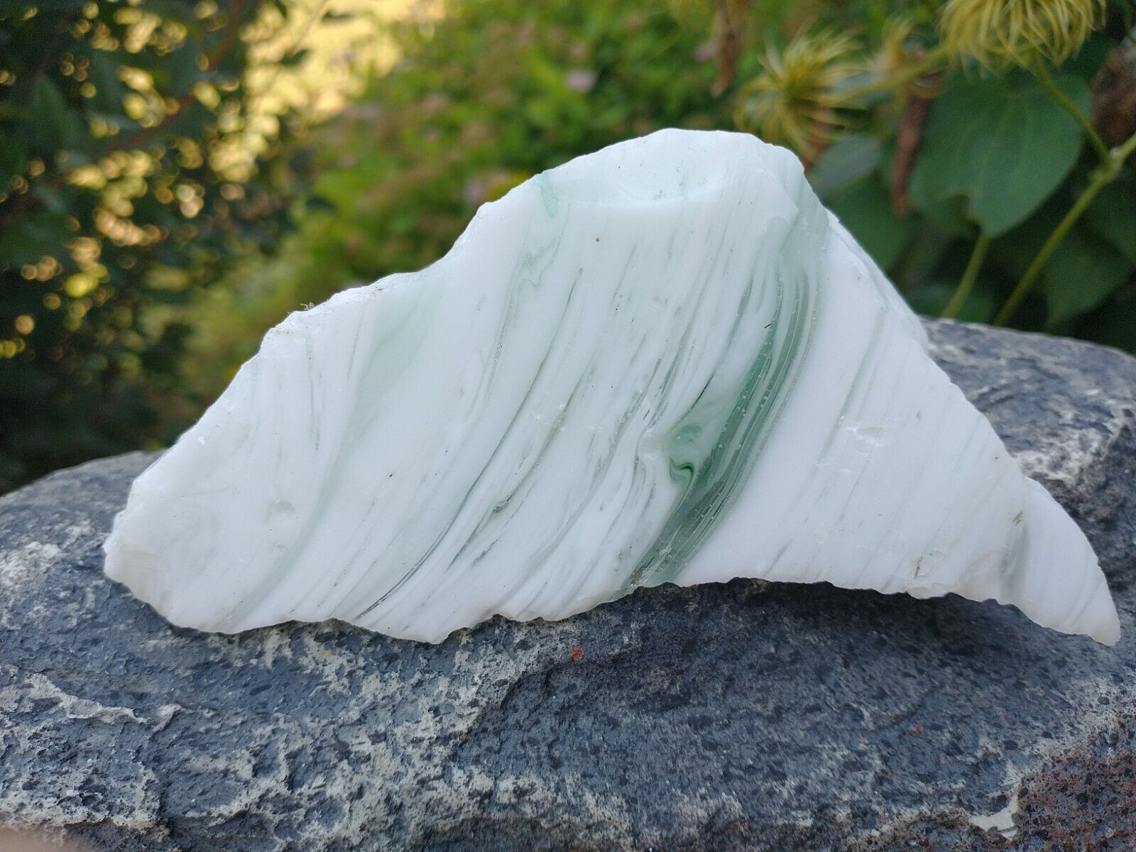 Beautiful white Green striped Angel Cosmic Energy Andara Natural Crystal 325 gr