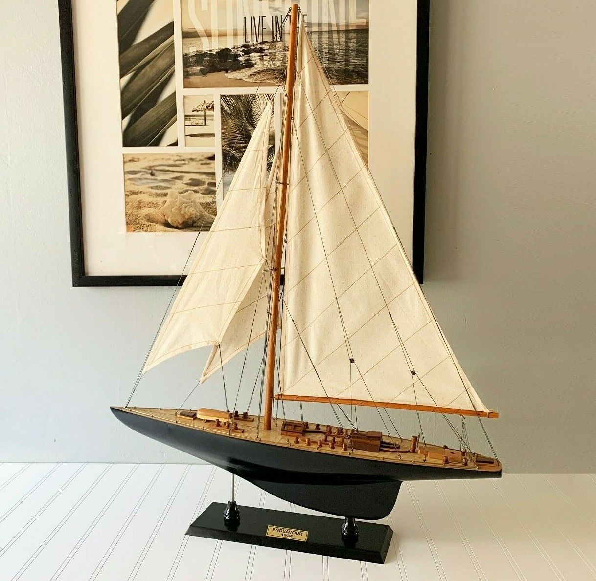 Handcrafted Wooden Endeavour L60 Yacht Model Sailboat